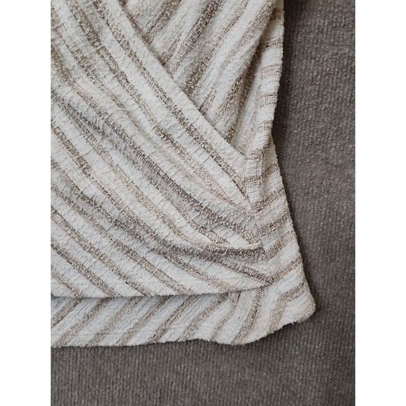 Anthropologie Maeve Womens Top Large Beige White Stripe Boucle Surplice Tank - Picture 2 of 6